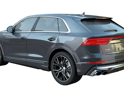 Gray Audi RS Q8 SUV With Sporty Design Alloy Wheels And Rear Spoiler 3d model