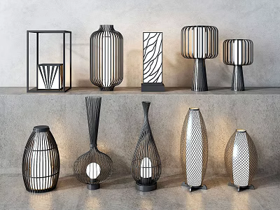 Stylish Modern Outdoor Lamps Featuring Various Geometric Patterns And Metal Structures For Decoration 3d model
