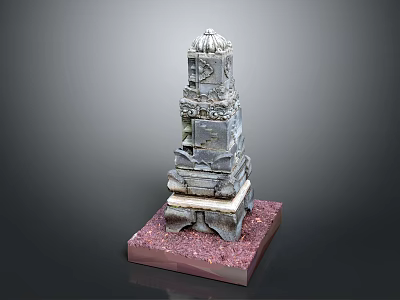 Ancient Stone Tower Model With Multi Tiered Structure And Red Base 3d model