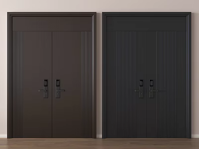 Modern Double Doors With Vertical Stripes in Dark Brown and Black Color Options 3d model