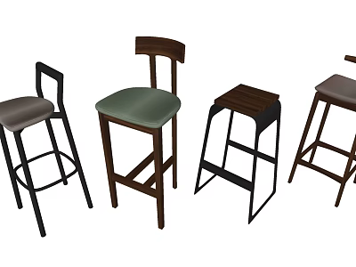 Various Design Bar Stools With Wooden Metal Frames And Upholstered Seats 3d model