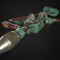 Vintage Green Hardware Tools With Red Accessories On Dark Background 3d model