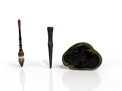Traditional Sculpture Carving Tools With Chisel Brush And Stone Block 3d model