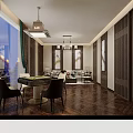 Elegant Hotel Lobby Interior Design With Marble Reception Desk Hanging Lights And Potted Plants
