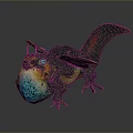 Game Movie Character Winged Dinosaur With Colorful Blue Orange Green Scaly Body And Horned Head
