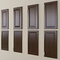 Dark Brown Wooden Cabinet Doors Arranged In Rows On Beige Wall