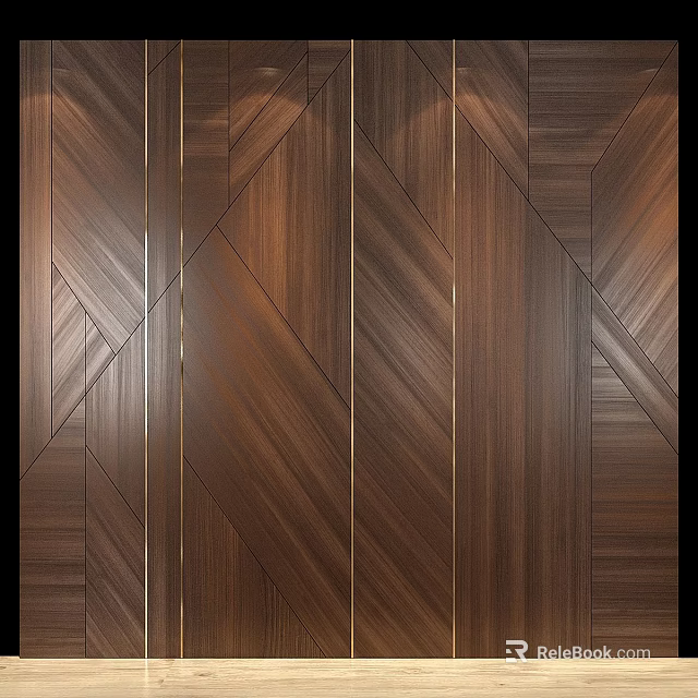 Dark Wood Grain Wall Decor With Geometric Patterns And Linear Design Details 3d model 