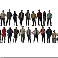 Men in Diverse Casual Clothing Styles with Different Standing and Sitting Poses