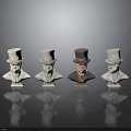 Four Male Busts With Top Hats One Different Colored On Black Surface With Reflections