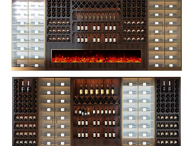 Elegant Modern Wine Cabinet With Glass Shelves And Wooden Bottle Racks 3d model