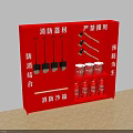 Red Emergency Fire Safety Equipment Cabinet with Extinguishers Shovels and Sand Box