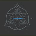 Mystical Blue Glowing Moon with Stars Above Magic Circle Symbol on Dark Background