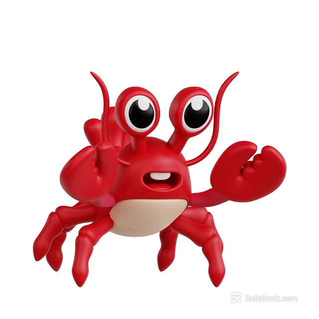 Red Cartoon Style Reptile With Big Eyes Open Claws And Cute Appearance 3d model 