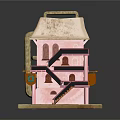 Pink Multi Story Building Model with Exterior Staircase Balcony and Decorative Roof