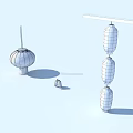 Red Chinese Lanterns With Fu Character Hanging For Traditional Decoration