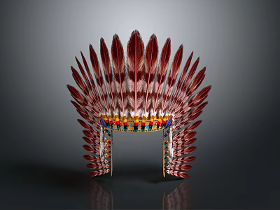 Traditional Red Feather Headdress With Decorative Beaded Band And Tribal Design Elements 3d model