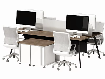 Modern Office Desk Setup With Dual Computer Monitors And Ergonomic Chairs 3d model