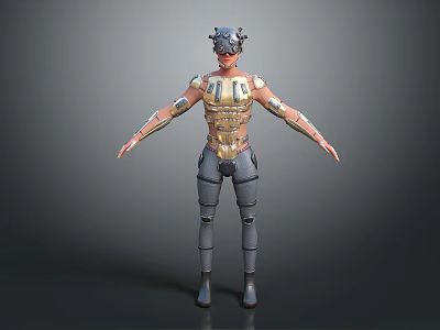 Futuristic Sci fi Character In Mechanical Armor With Helmet Chest Arm And Leg Guards 3d model