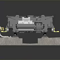 Train Bogie 3D Model with Yellow Components on Rail Tracks and Gray Structure 3d model