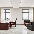 Modern Office Interior With Mahogany Desk Office Chair Black Leather Sofas Windows And City View
