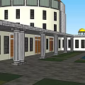 Stunning European style Architecture with Dome Red Roof Tiles Columns and Green Trees