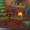 Cozy Christmas Living Room Interior With Tree Fireplace Wreath Stockings Gifts And Armchair