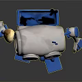 Cute White Blue Robot With Big Eyes Antenna And Mechanical Limbs In Cartoon Style