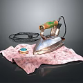 Vintage Electric Iron As Daily Use Appliance Placed On Decorative Fabric Cloth