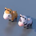 Cute Cartoon Cows With Brown Gray Colors Bell Collars On Blue Sky Background