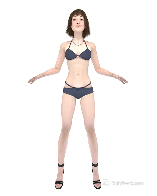 Woman Wearing Black Bikini Standing With Arms Outstretched Full Body Pose 3d model 
