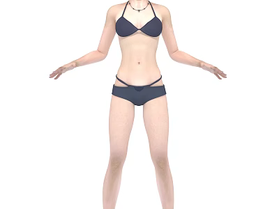 Woman Wearing Black Bikini Standing With Arms Outstretched Full Body Pose 3d model