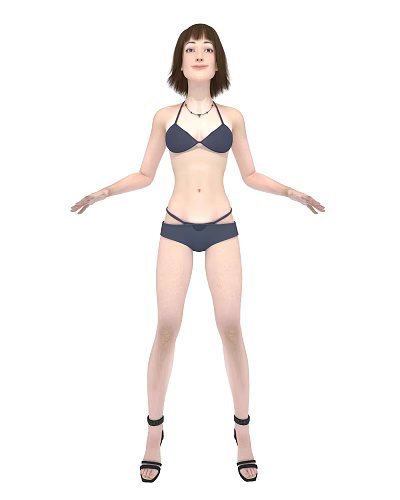Woman Wearing Black Bikini Standing With Arms Outstretched Full Body Pose 3d model