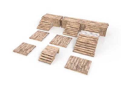 Wooden Steps And Platforms Set With Planks For Outdoor Garden Design 3d model