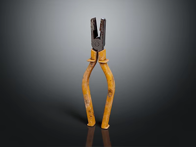 Worn Old Pliers With Black Jaws And Yellow Handles As Hardware Tool 3d model