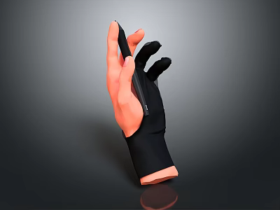 Black Fashion Gloves Displayed On Orange Mannequin Hand Against Dark Background 3d model