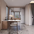 Modern Dining and Living Room Interior With Comfortable Sofa Wooden Coffee Table And Large Windows