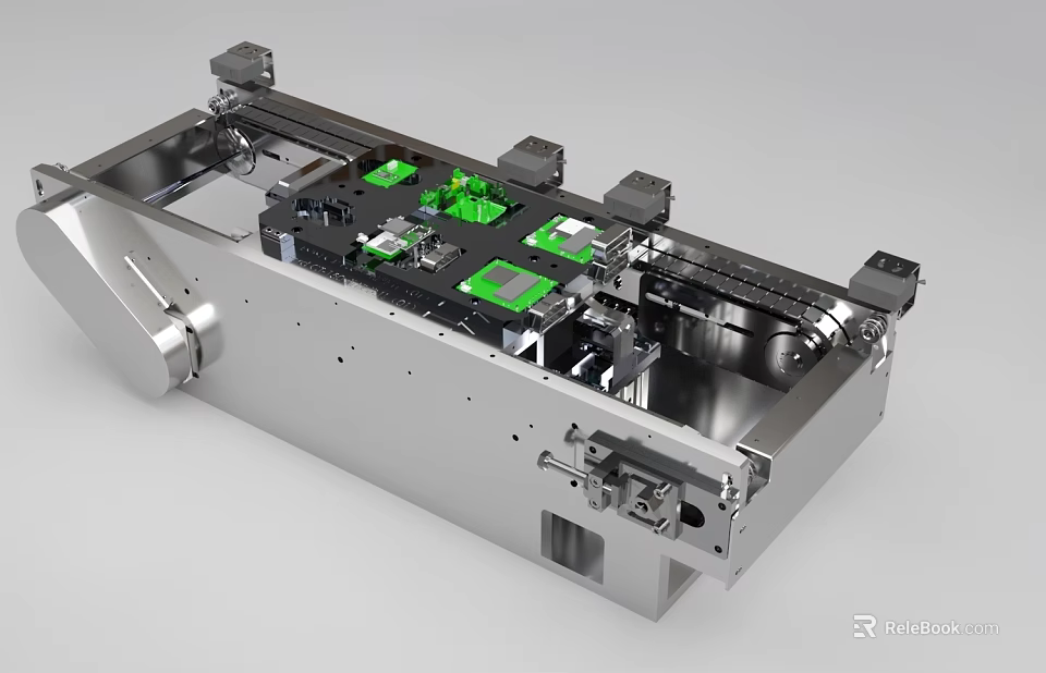 High Precision Automated Industrial Equipment With Metal Structure Green Mechanical Modules And Rail System 3d model 