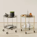 Elegant Rolling Serving Carts With Glass Shelves Gold And Silver Metal Frames