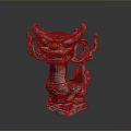Traditional Dragon Head Sculpture Carving With Bronze Colored Finish Intricate Patterns And Square Base