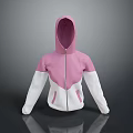 Pink And White Color Block Hoodie With Front Zipper And Side Pockets