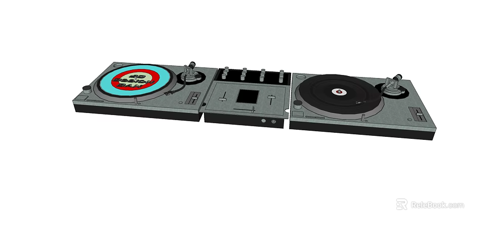 Professional DJ Audio System With Turntables Mixer Headphones Colorful Design 3d model 