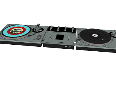 Professional DJ Audio System With Turntables Mixer Headphones Colorful Design 3d model