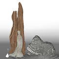 Minimalist Decorative Ornament Set With Wooden Sculpture White Figure And Layered Rock Decor