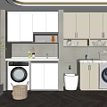 Modern Bathroom Cabinetry Interior With White Cabinets Sink Washing Machine Storage And Lighting