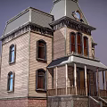 Two Story Detached House With Wooden Exterior Gray Roof And Front Porch Steps