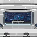 Modern Monitoring Room Interior With Control Consoles Display Screens And Office Chairs
