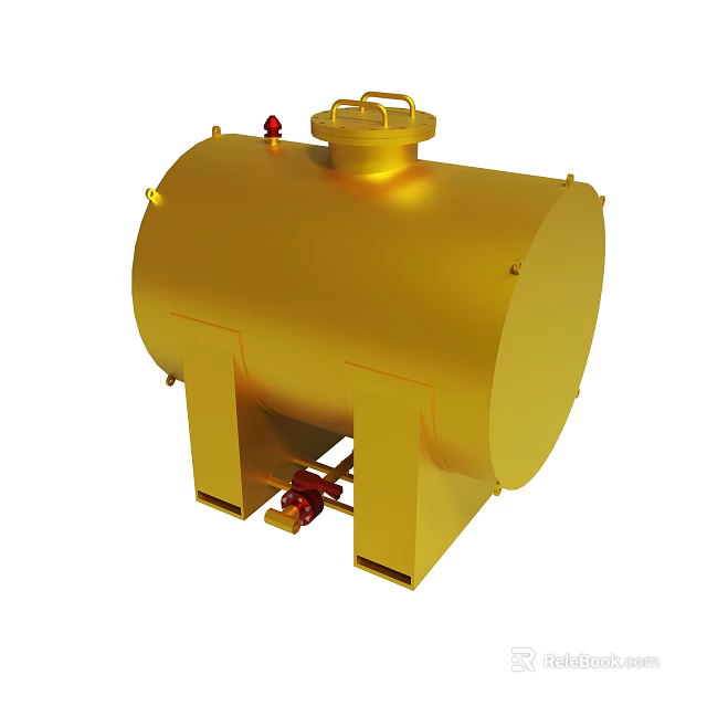 Golden Industrial Storage Tank With Support Structure And Red Valves Metallic Finish 3d model 