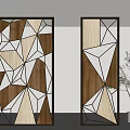 Modern Geometric Wooden Room Dividers With Abstract Patterns And Potted Plant