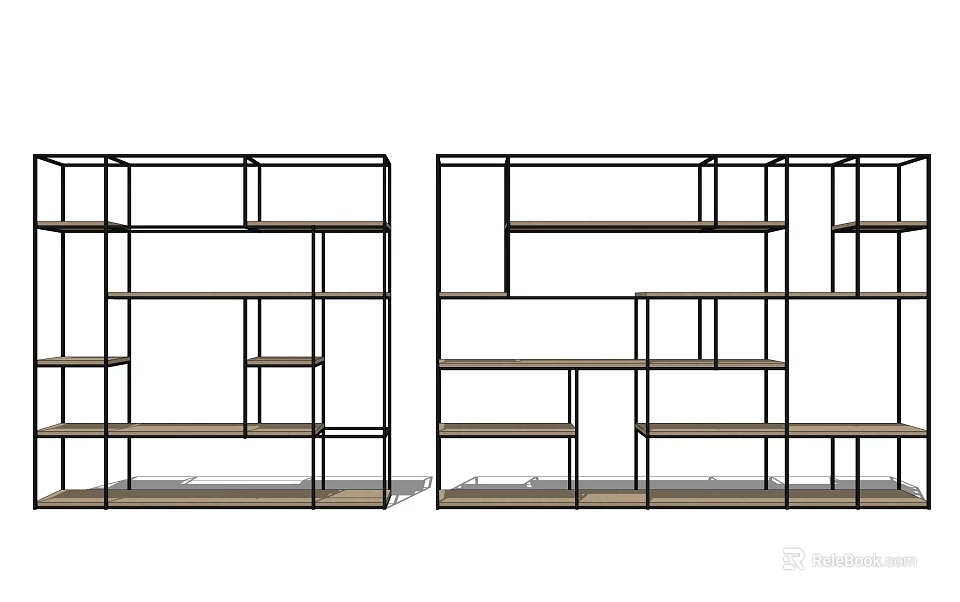 Modern Multi Tier Shelving Unit With Metal Frame And Wooden Storage Shelves 3d model 