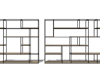 Modern Multi Tier Shelving Unit With Metal Frame And Wooden Storage Shelves 3d model
